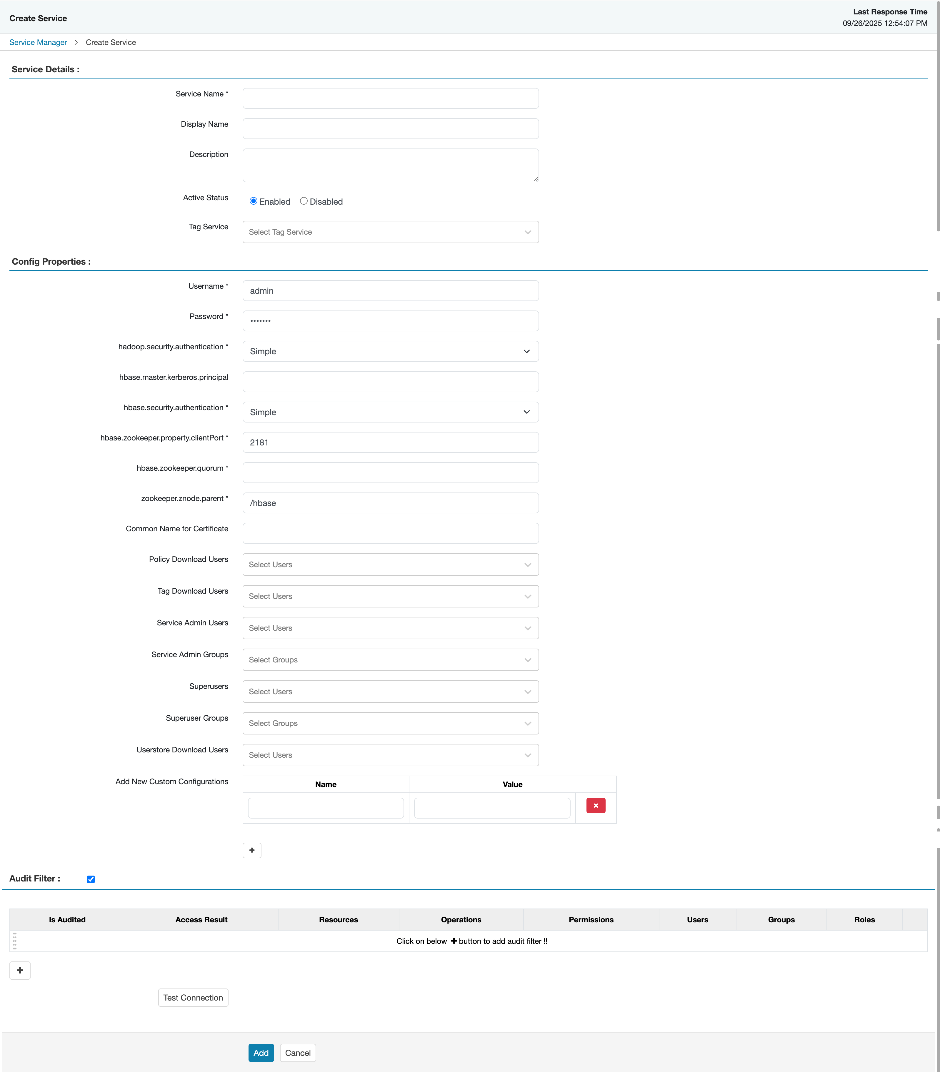 Ranger > Create Service page.