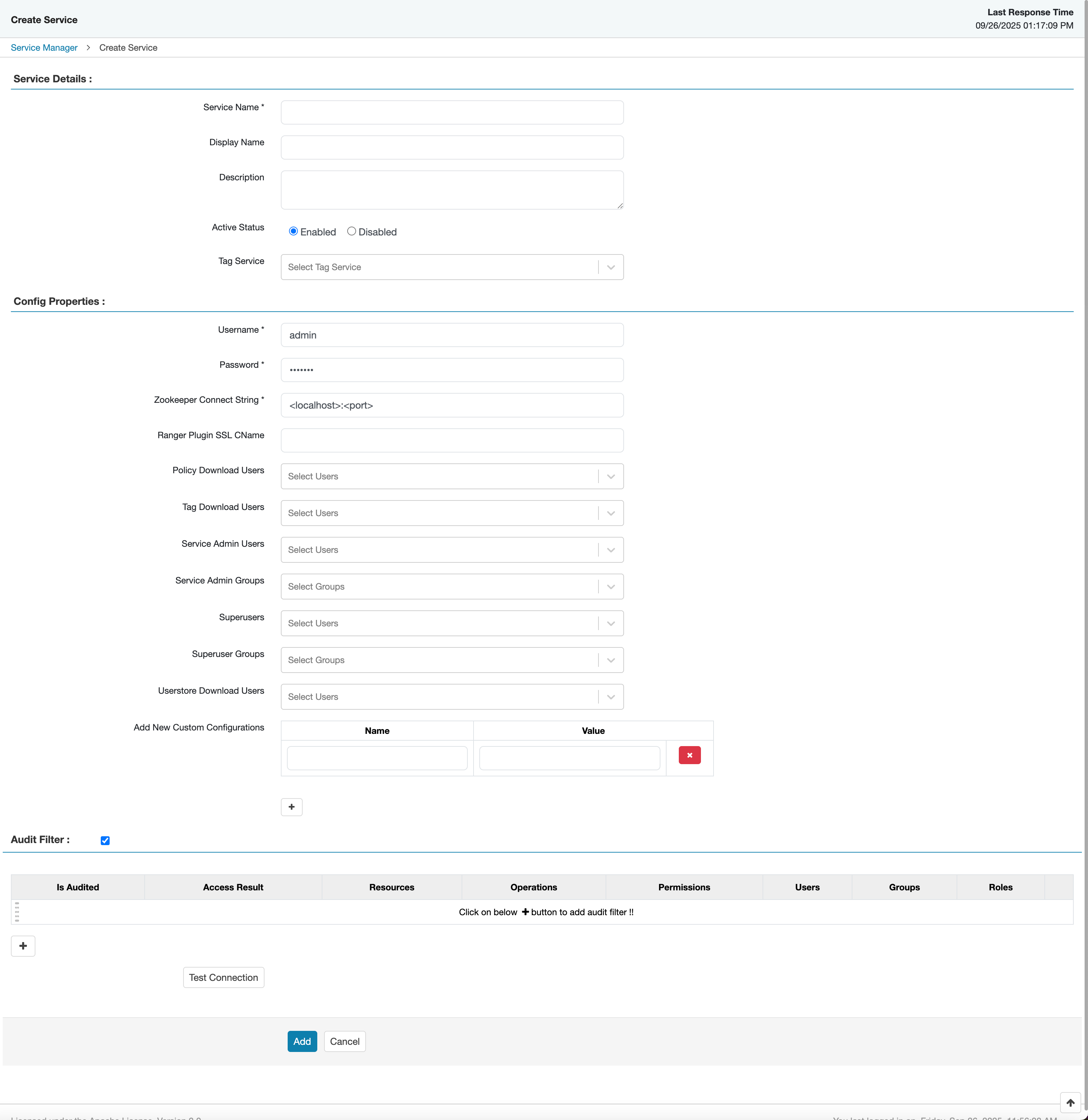 Ranger > Create Service page.