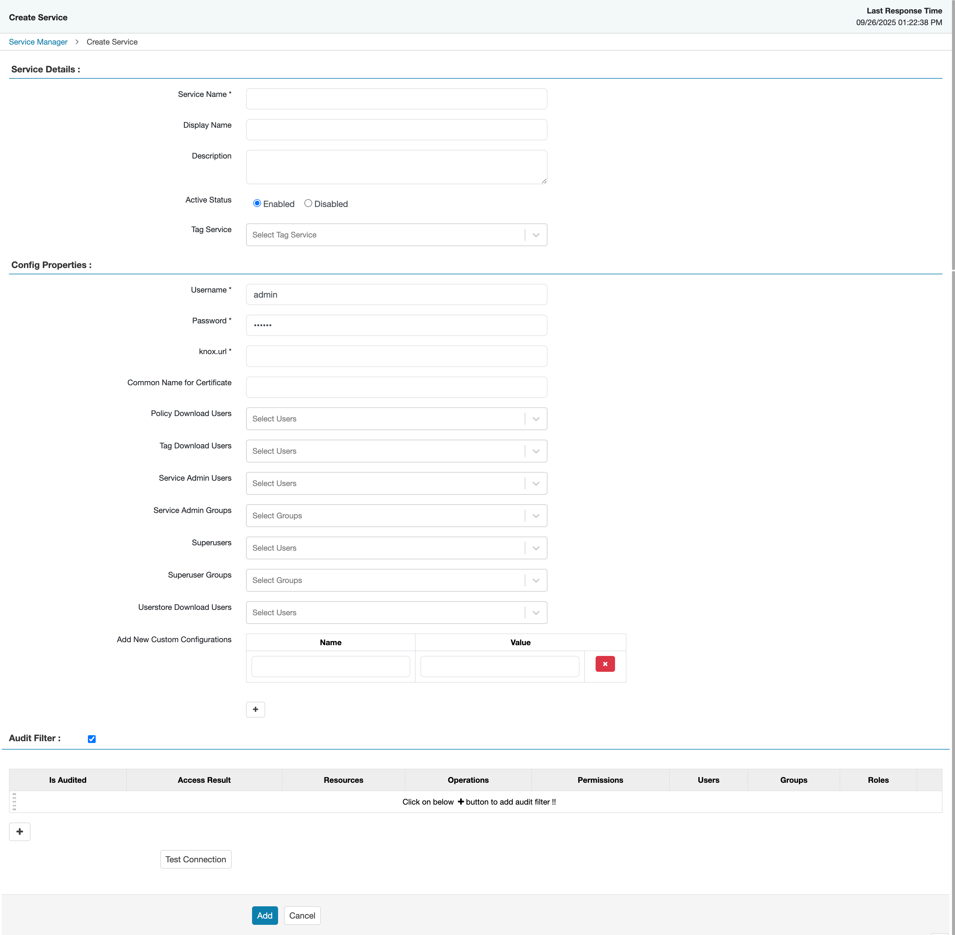Ranger > Create Service page.